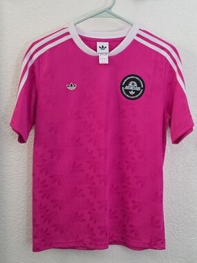 adidas Hot Pink Short Sleeve Tee with White Stripes